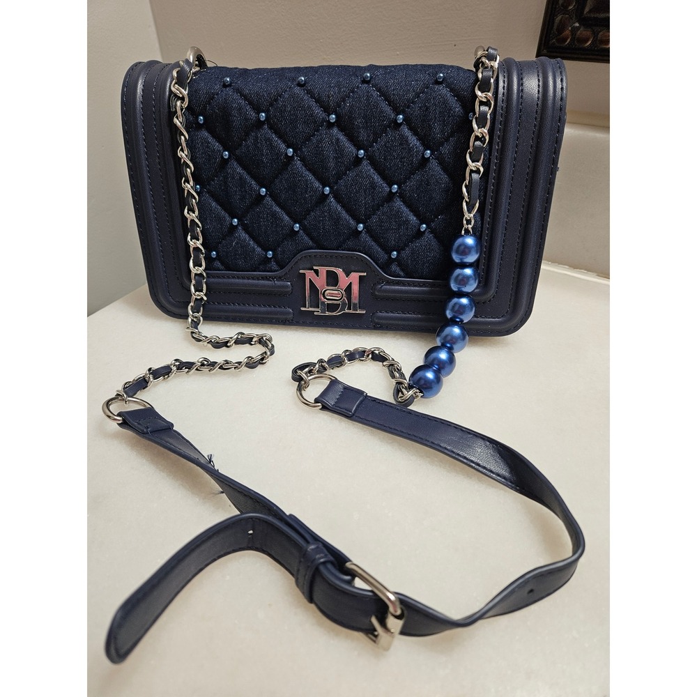Badgley Mischka Navy Denim Quilted Crossbody Bag Vegan Leather